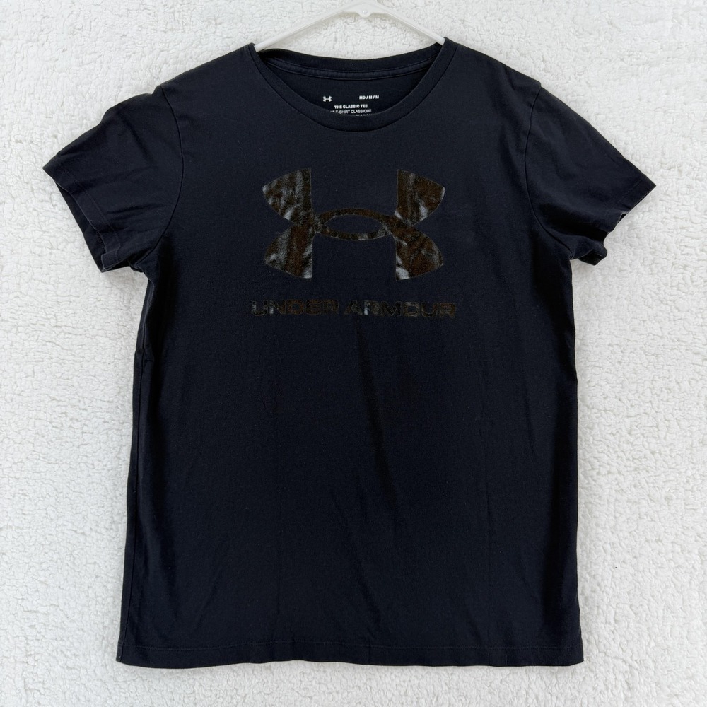 Under Armour Shirt Womens Medium Black The Classic Tee Logo Graphic Athletic
